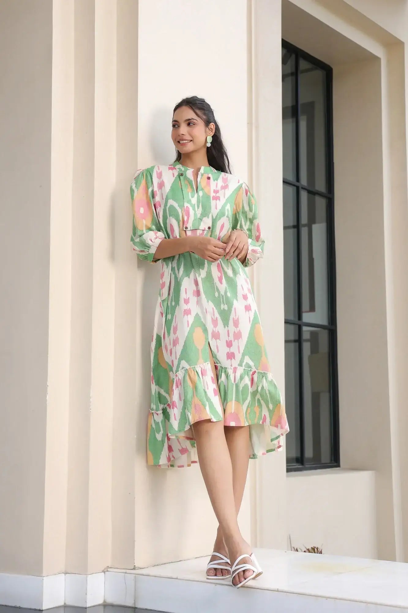 Asymmetric Fruity Cotton Flex Midi Dress