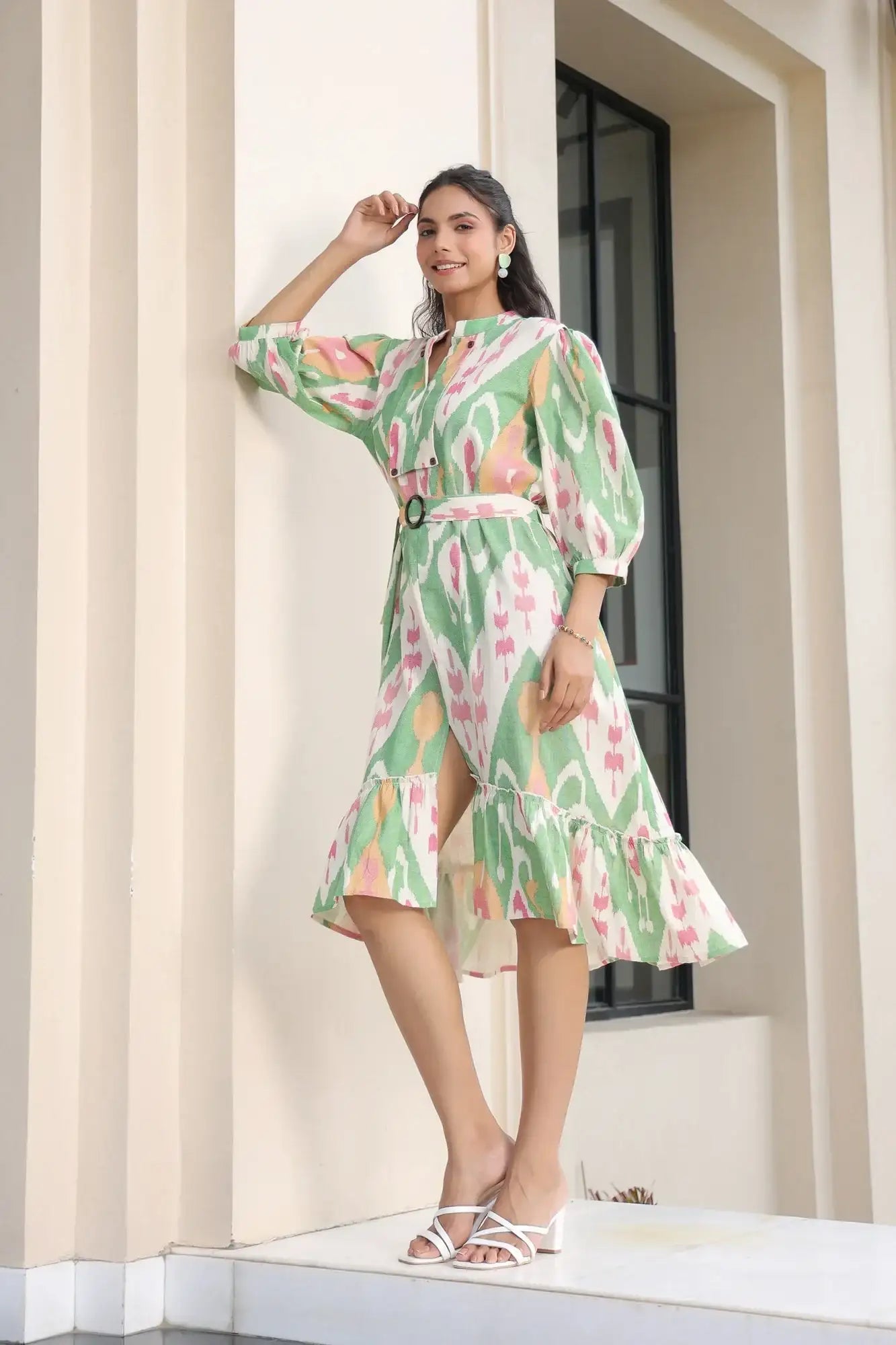 Asymmetric Fruity Cotton Flex Midi Dress