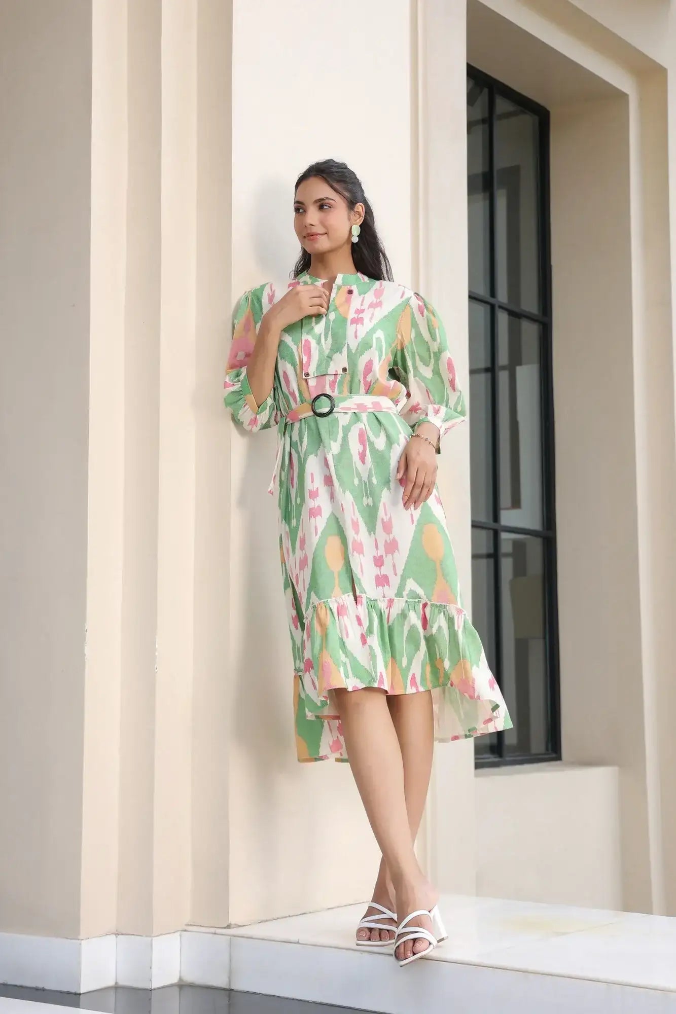 Asymmetric Fruity Cotton Flex Midi Dress