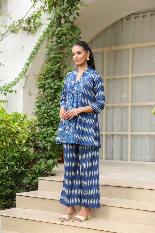 Blue Essence Ikat Fusion Co-ord Set