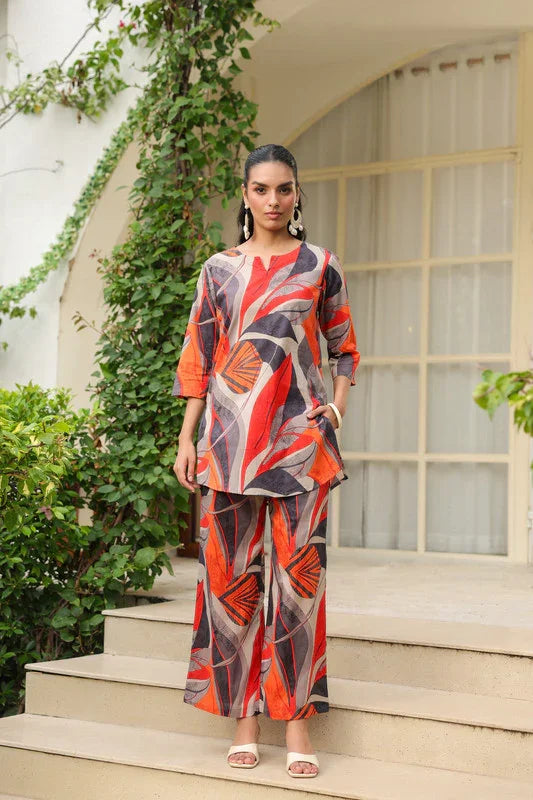 Sunset Hues Abstract Printed Multicolour Cotton Co-ord Set