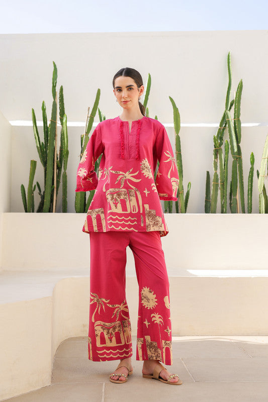 Pink Tropical Mist Cotton Co-ord Set