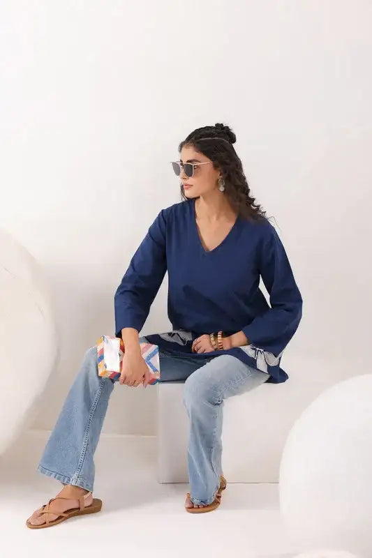 Swirl Essence Collared Blue Cotton Flex Top