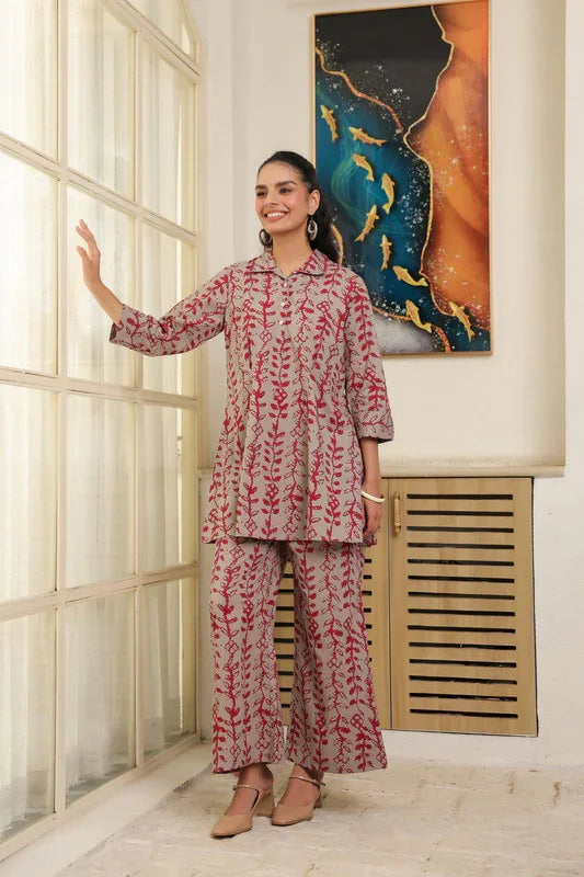 Flowing Leaves Printed Cotton Co-ord Set