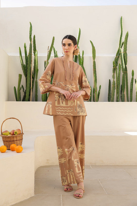 Caramel Tropical Mist Cotton Co-ord Set