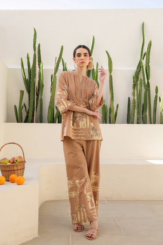Caramel Tropical Mist Cotton Co-ord Set