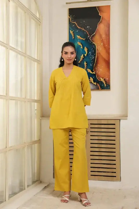 Solid Yellow Cotton Co-ord Set