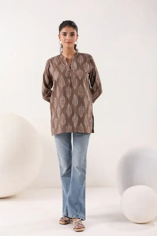 Brown Breeze Grey Cotton Casual Top