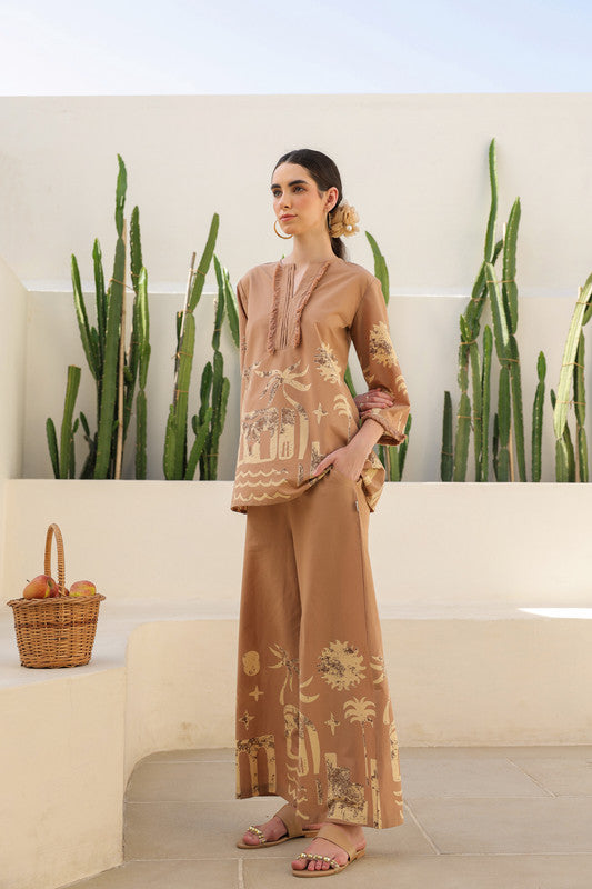 Caramel Tropical Mist Cotton Co-ord Set