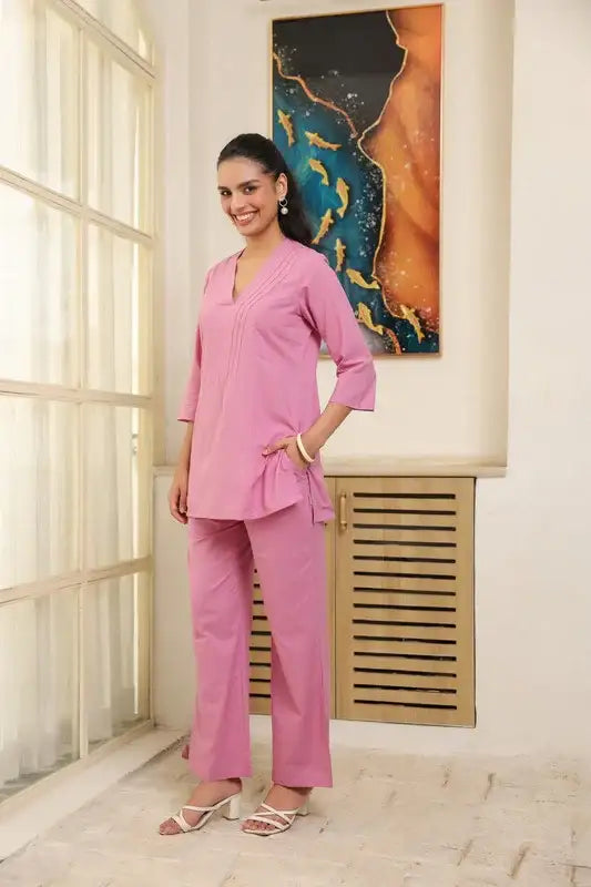 Solid Pink Cotton Co-ord Set