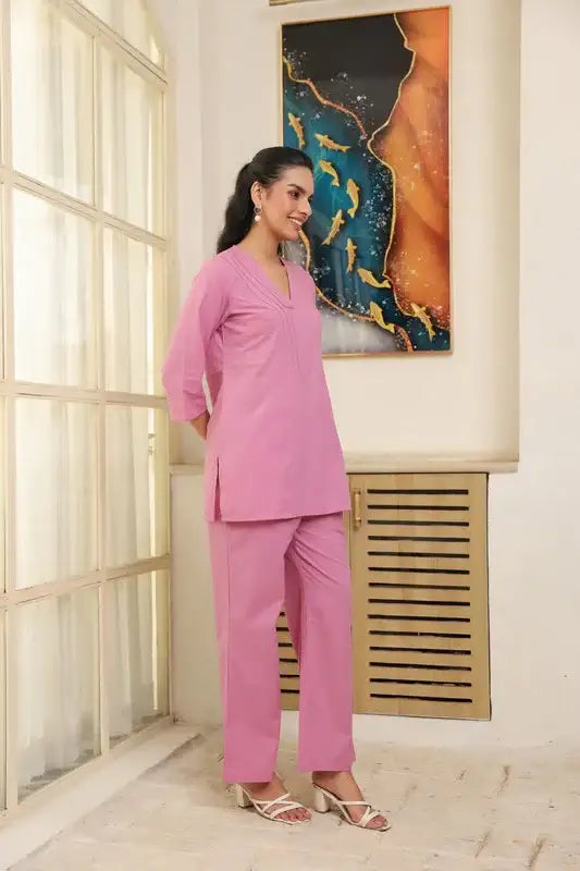 Solid Pink Cotton Co-ord Set
