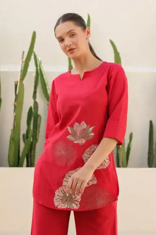 Scarlet Embroidery Cotton Flex Co-ord Set