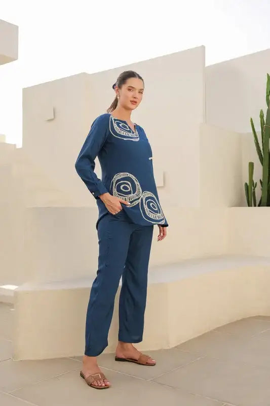 Daydream Blue Abstract Russian Co-ord Set
