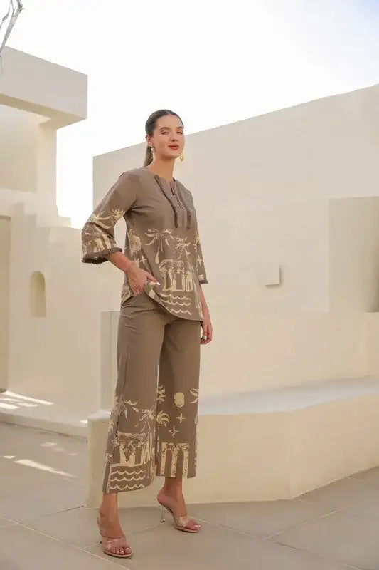 Sand Tropical Mist Cotton Co-ord Set