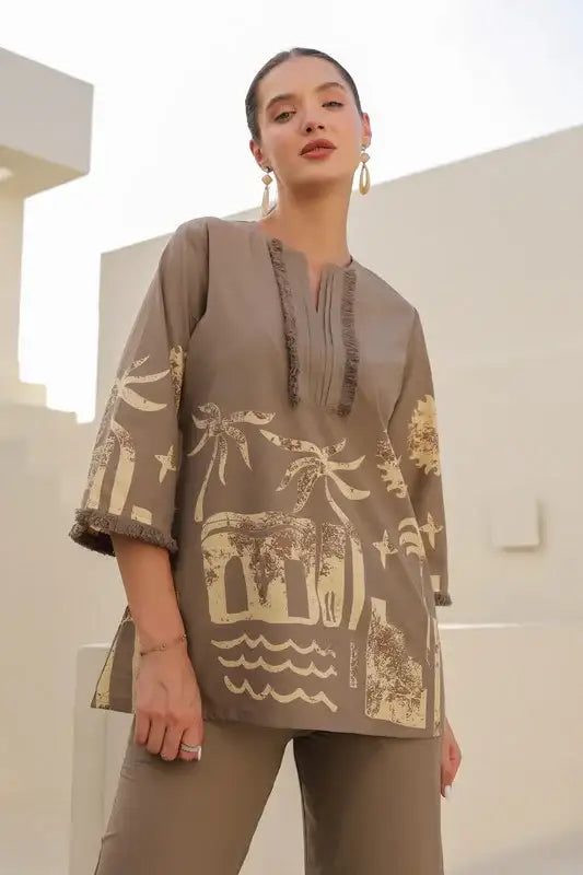 Sand Tropical Mist Cotton Co-ord Set