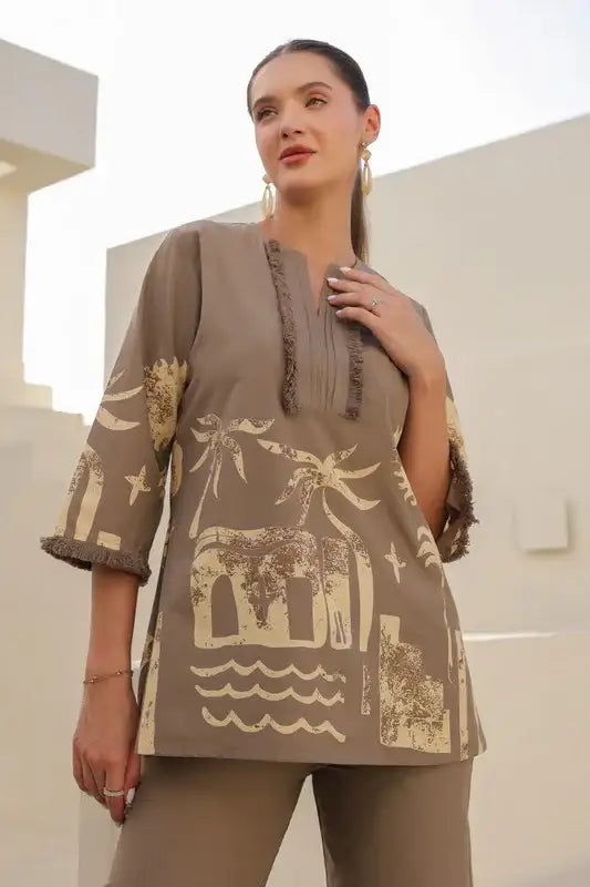 Sand Tropical Mist Cotton Co-ord Set