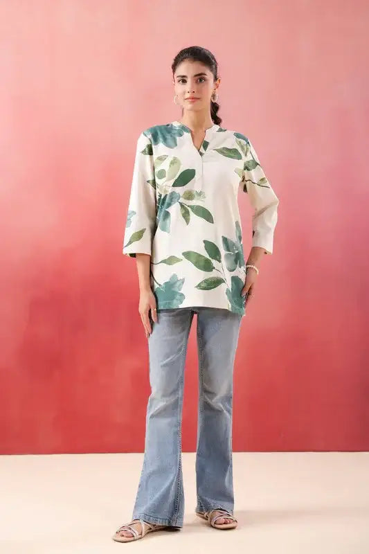ColorCraze Green Cotton Flex Printed Top