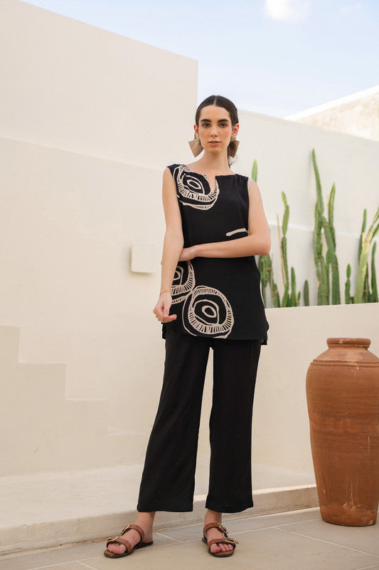 Charcoal Black Abstract Russian Slik Co-ord Set