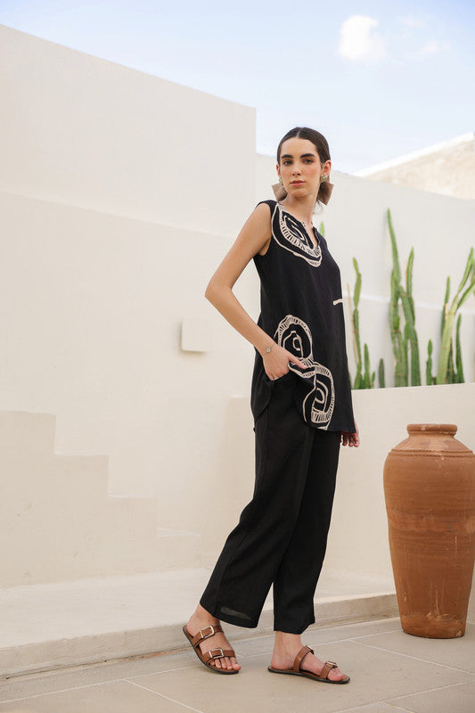 Charcoal Black Abstract Russian Slik Co-ord Set