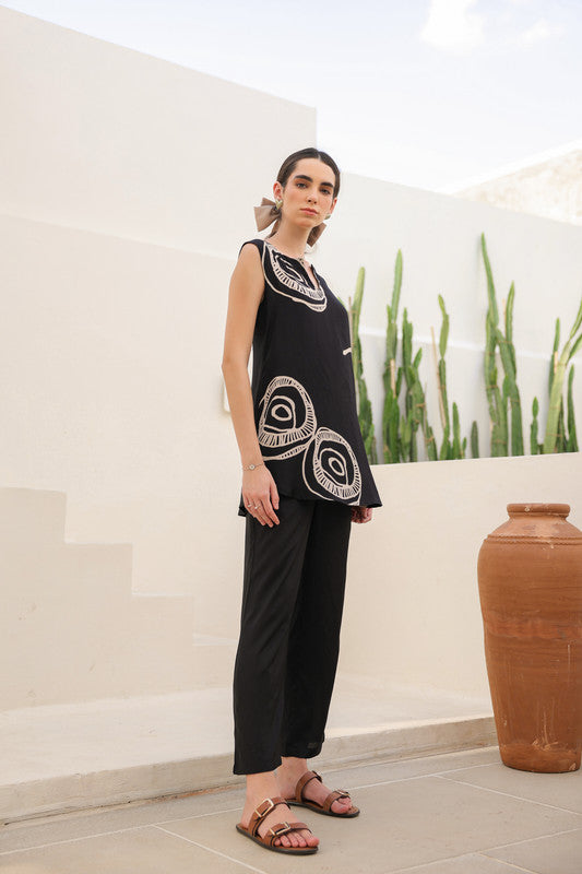 Charcoal Black Abstract Russian Slik Co-ord Set