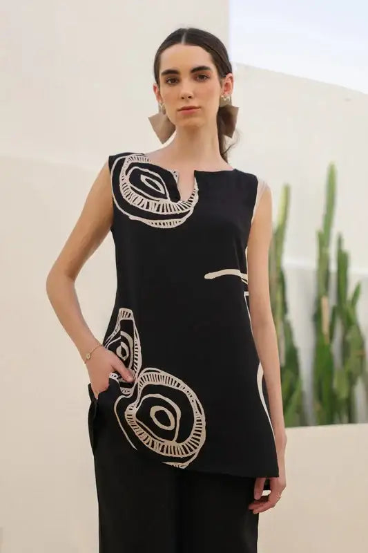 Charcoal Black Abstract Russian Slik Co-ord Set