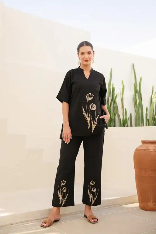 Blushing Black Tulip Cotton Co-ord Set