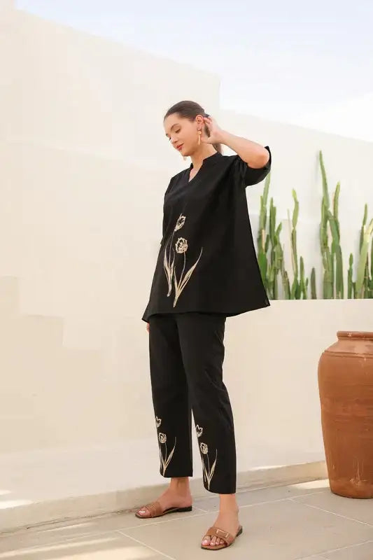 Blushing Black Tulip Cotton Co-ord Set