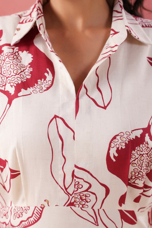 Ivory Pomegranate Printed Maroon Cotton Flex Dress