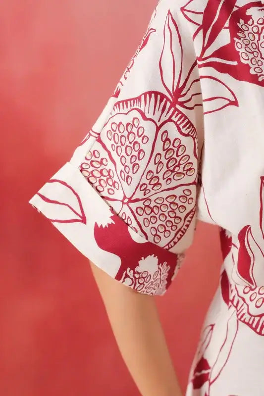 Ivory Pomegranate Printed Maroon Cotton Flex Dress