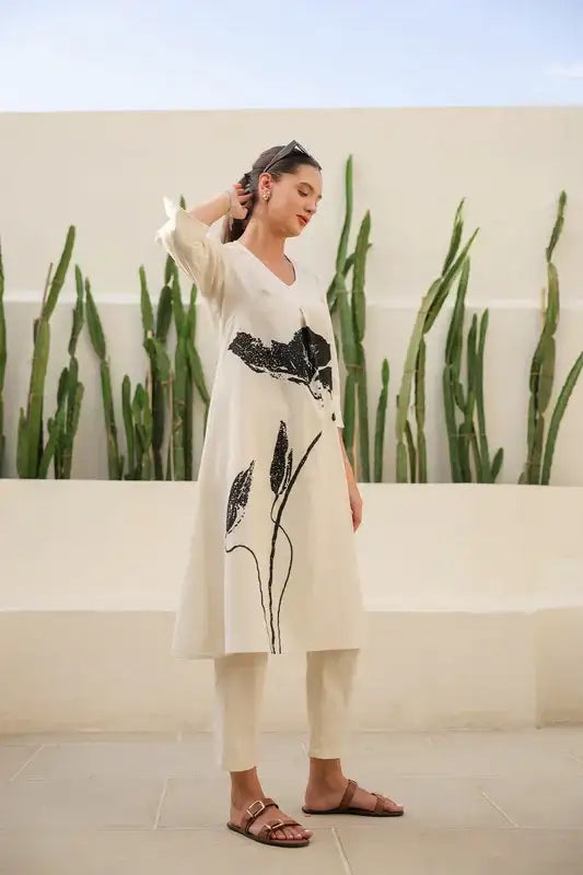 Floral Black Cotton Flex Long Co-ord Set