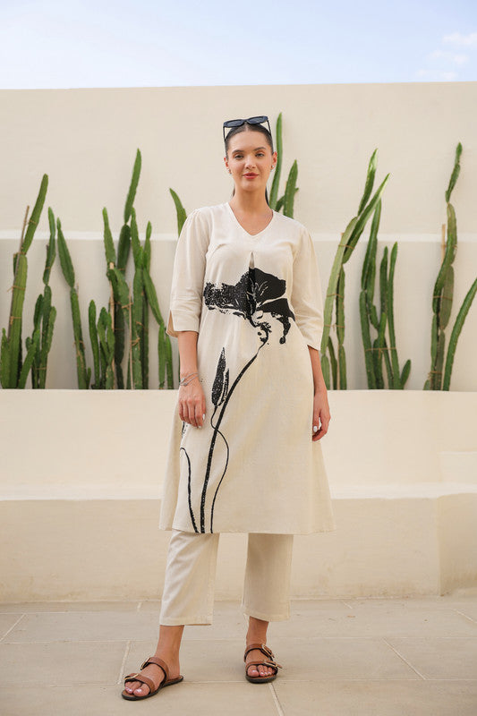 Floral Chalk Beige Cotton Co-ord Set