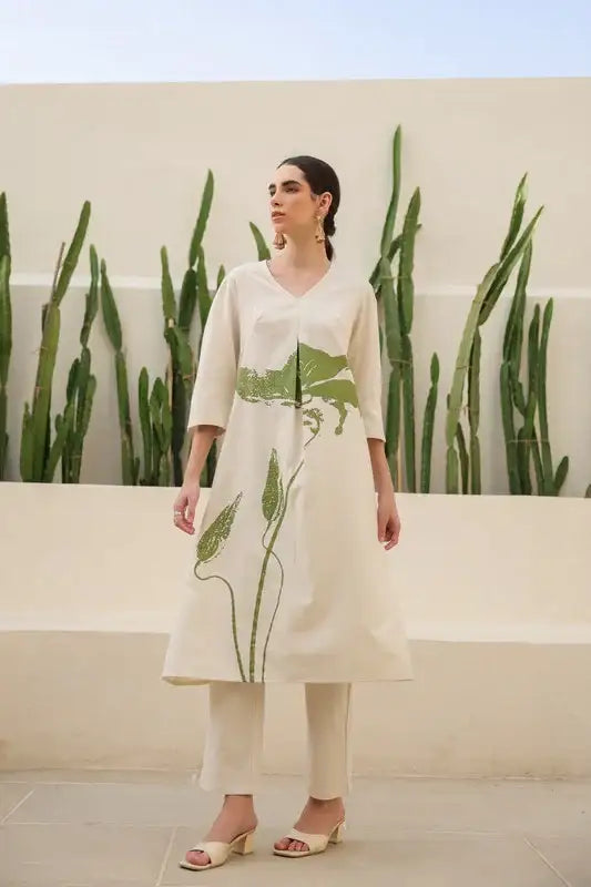 Floral Moss Olive Cotton Flex Co-ord Set