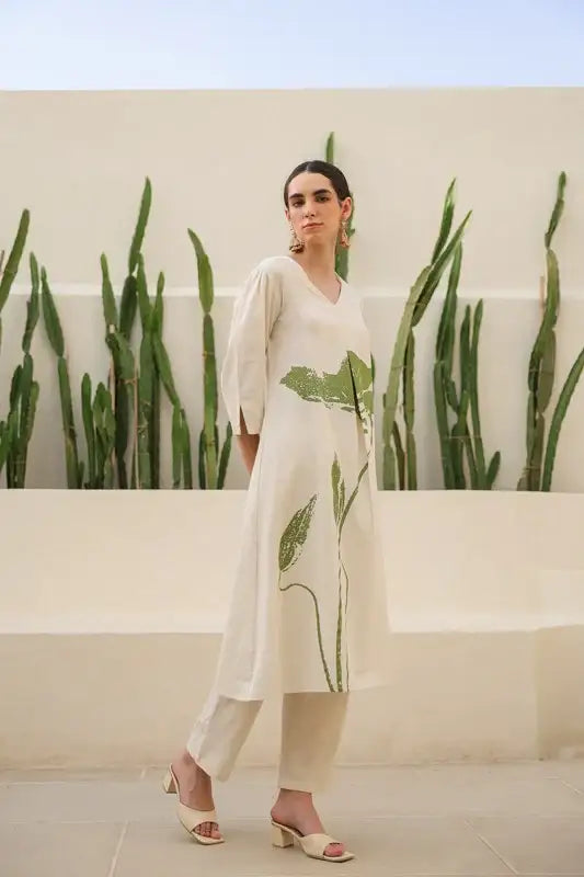 Floral Moss Olive Cotton Flex Co-ord Set