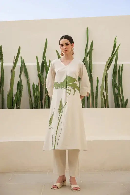 Floral Moss Olive Cotton Flex Co-ord Set