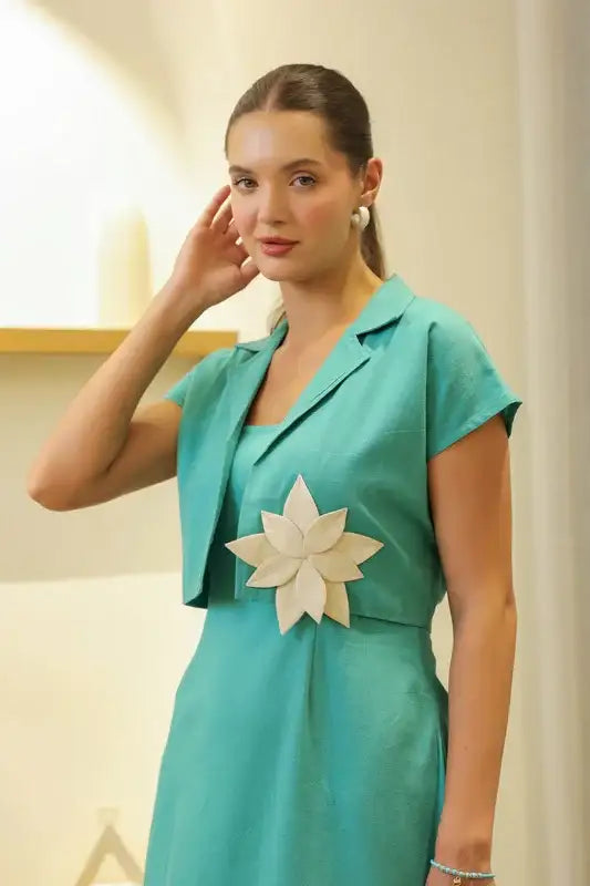 Frosted 3D Petal Cotton Flex Dress with Jacket