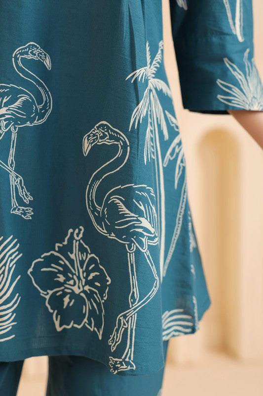 Teal Flamingo Cotton Co-ord Set