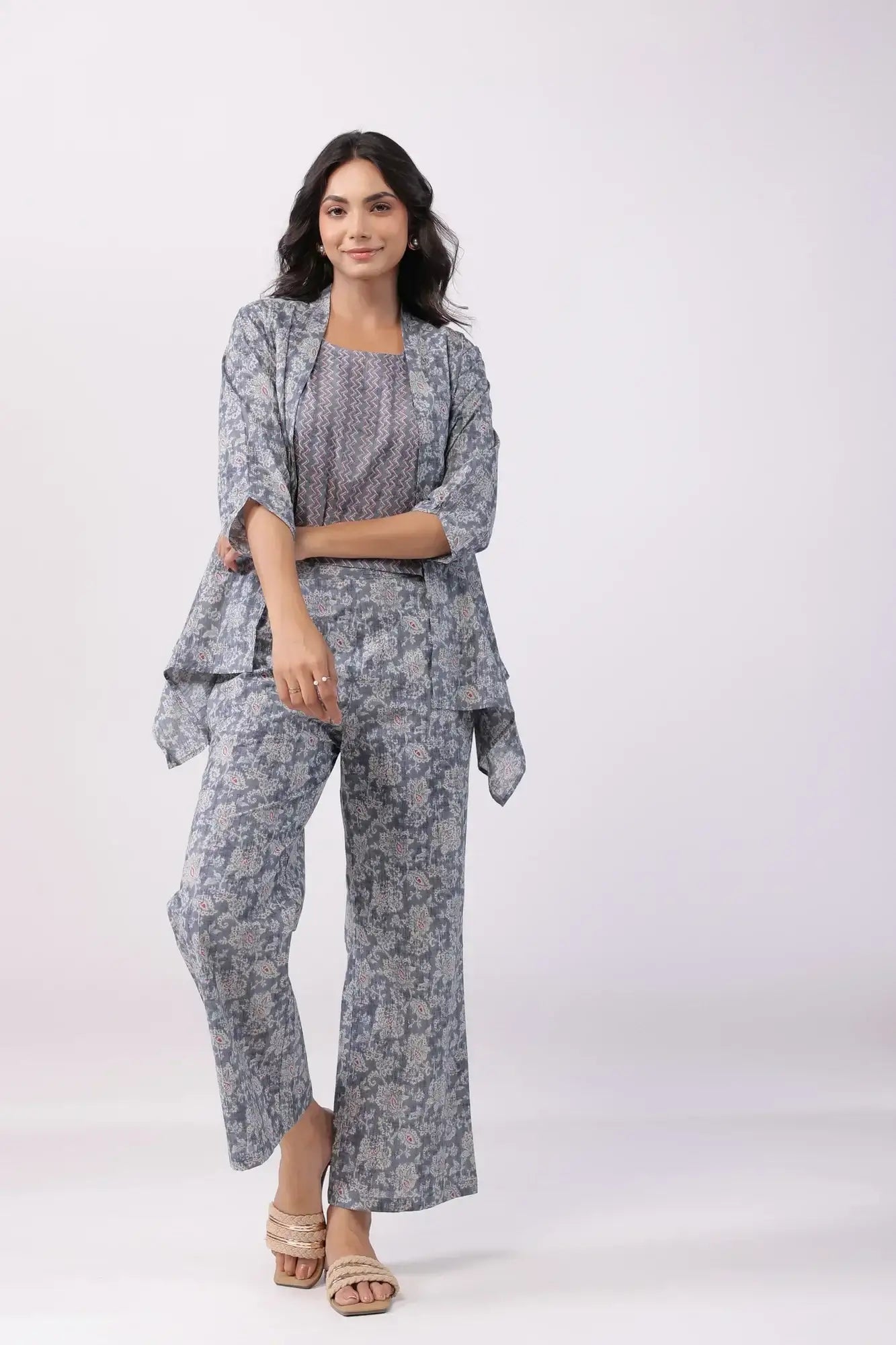 Moonlit Grey Three Piece Cotton Co-ord Set