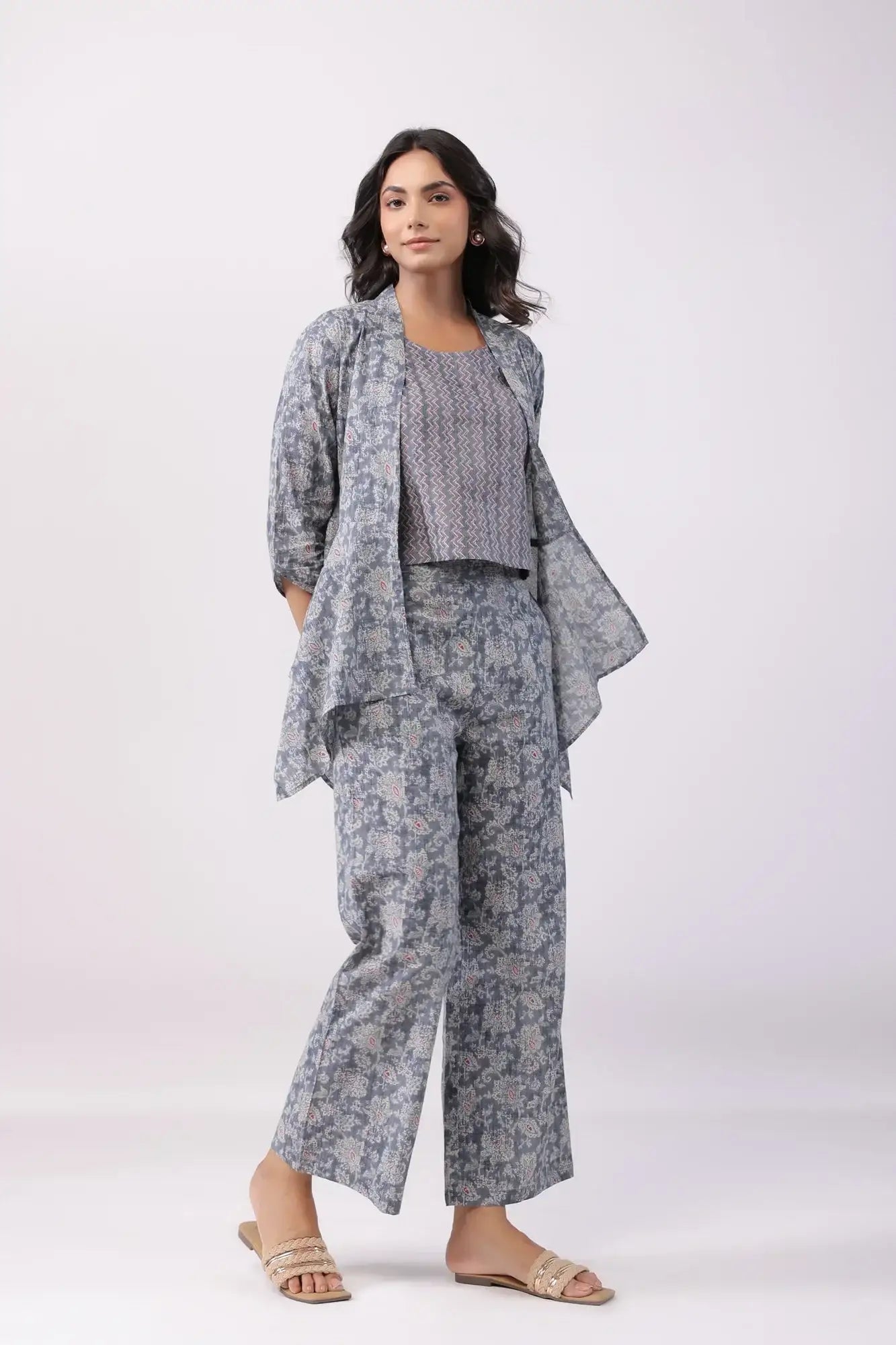 Moonlit Grey Three Piece Cotton Co-ord Set