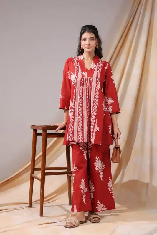 Crimson Vine Cotton Co-ord Set