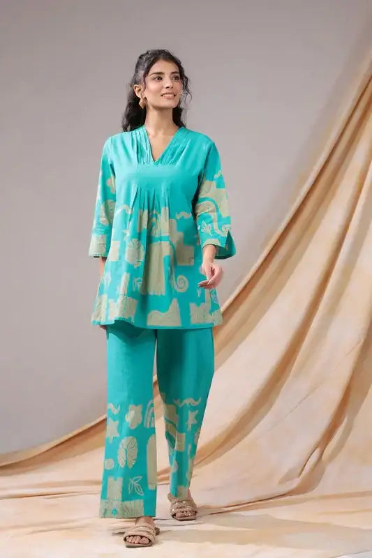 Aqua Rhythm Cotton Co-ord Set