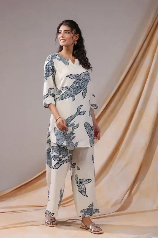 Ivory Koi Cotton Flex Co-ord Set