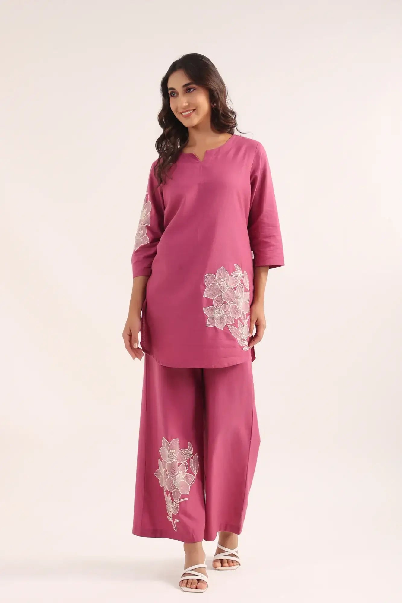 Lilac Bloom Cotton Flex Embroidered Co-ord Set
