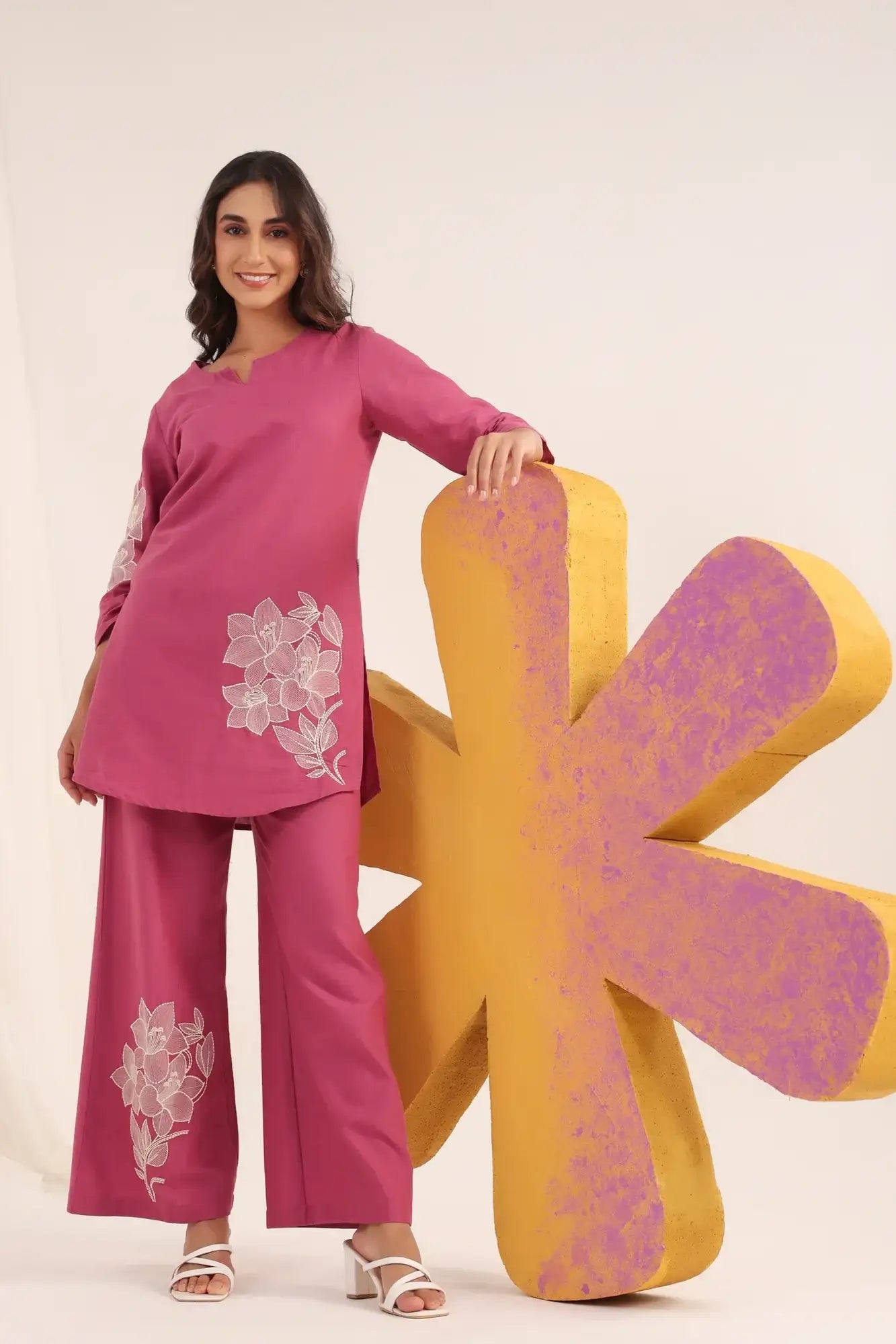 Lilac Bloom Cotton Flex Embroidered Co-ord Set