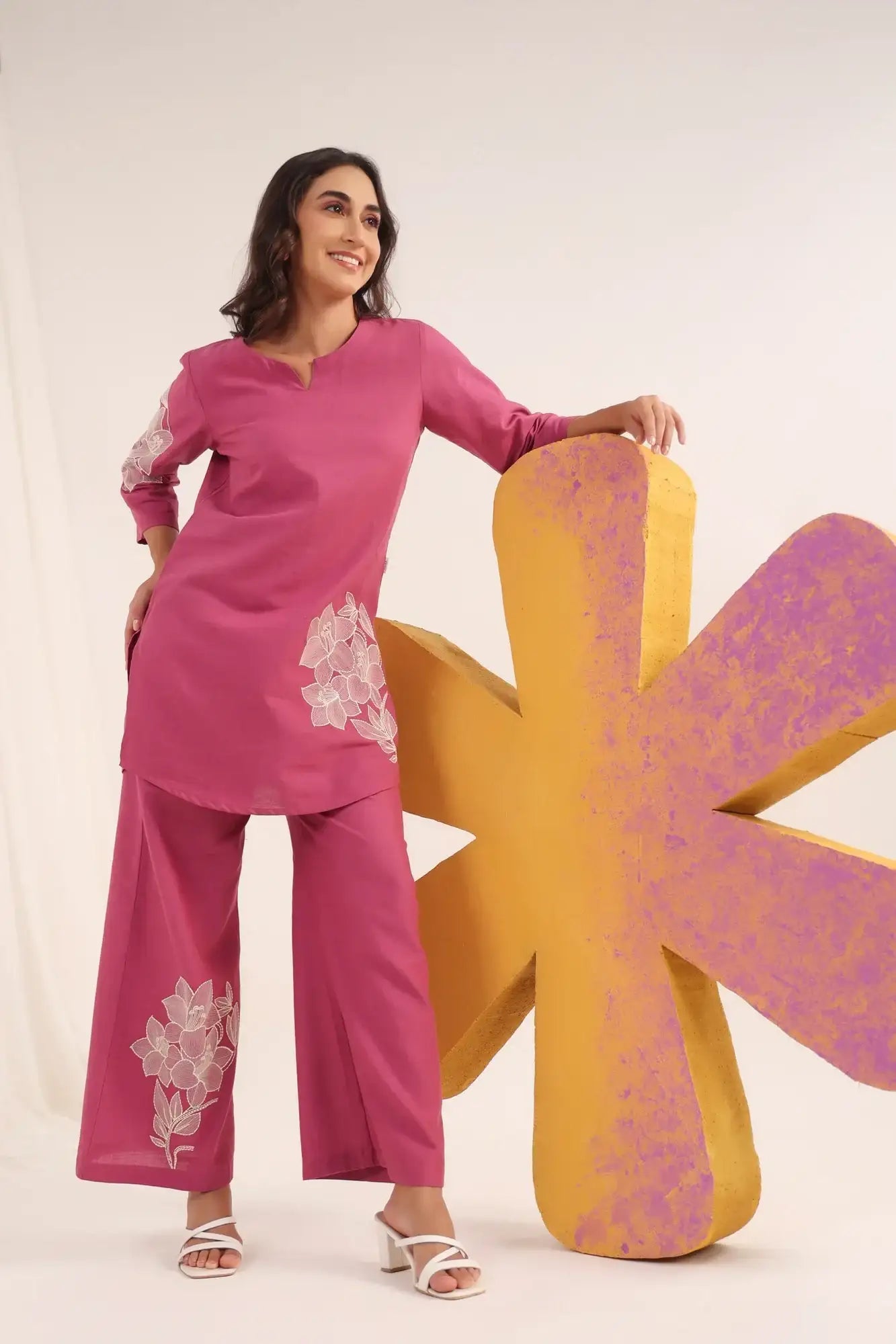 Lilac Bloom Cotton Flex Embroidered Co-ord Set