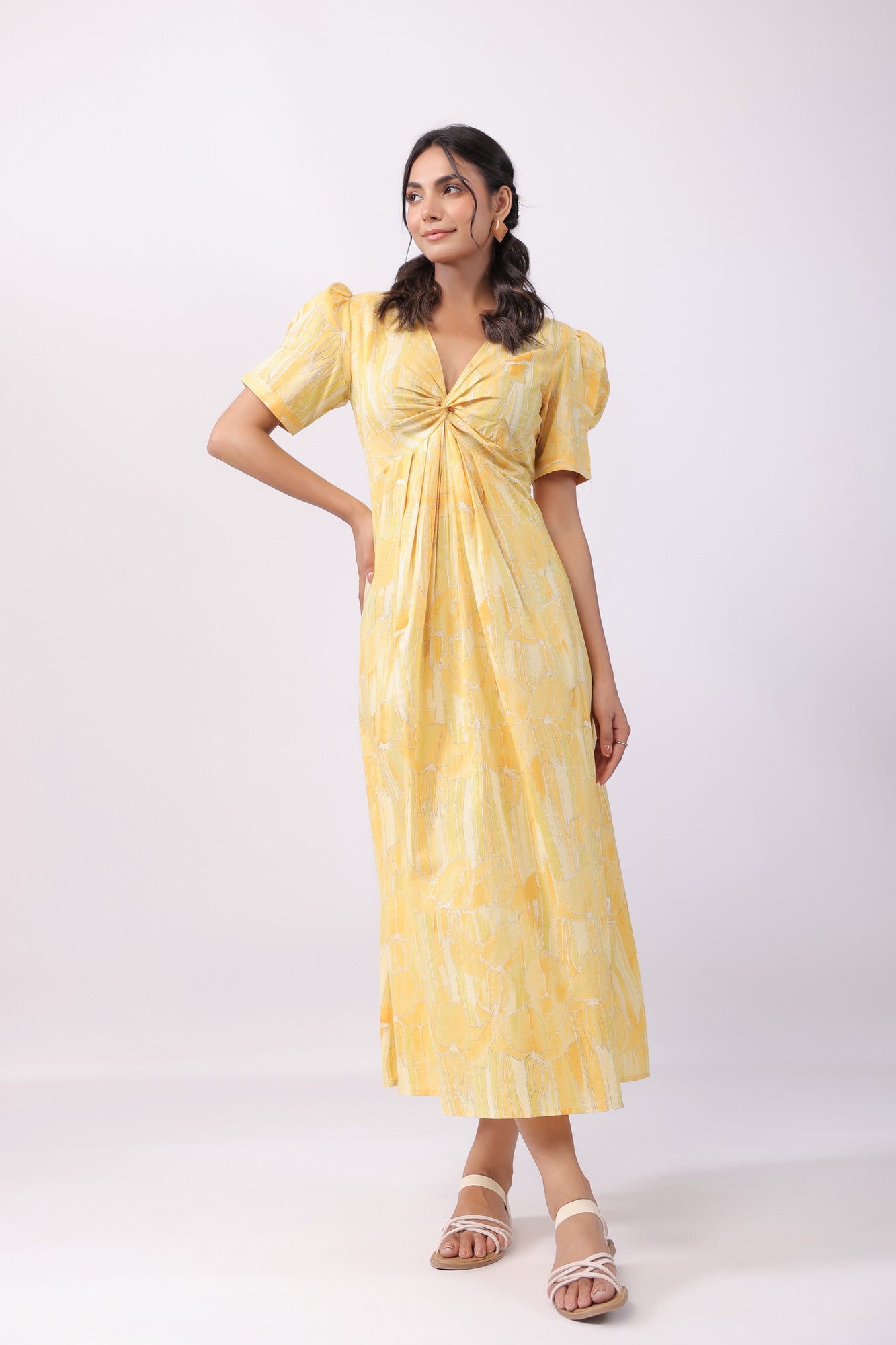 Sunrise Splash Yellow Cotton Midi Dress