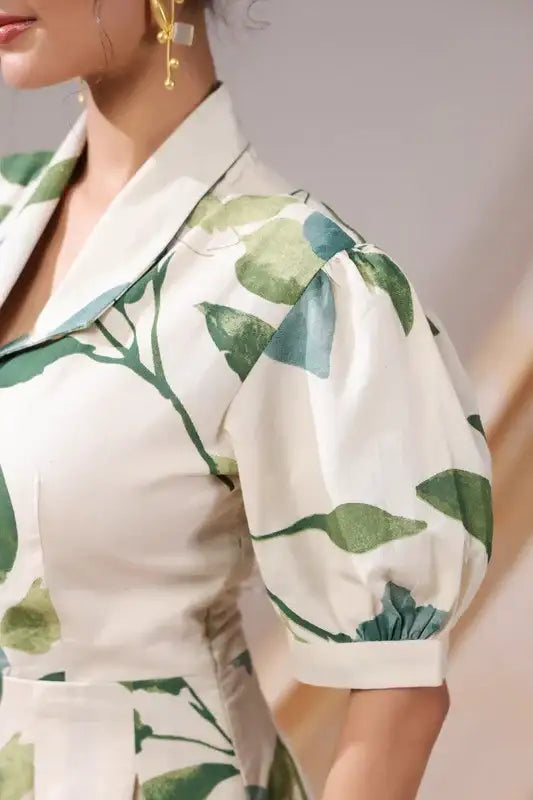 Verdant Leaf Cotton Flex Dress