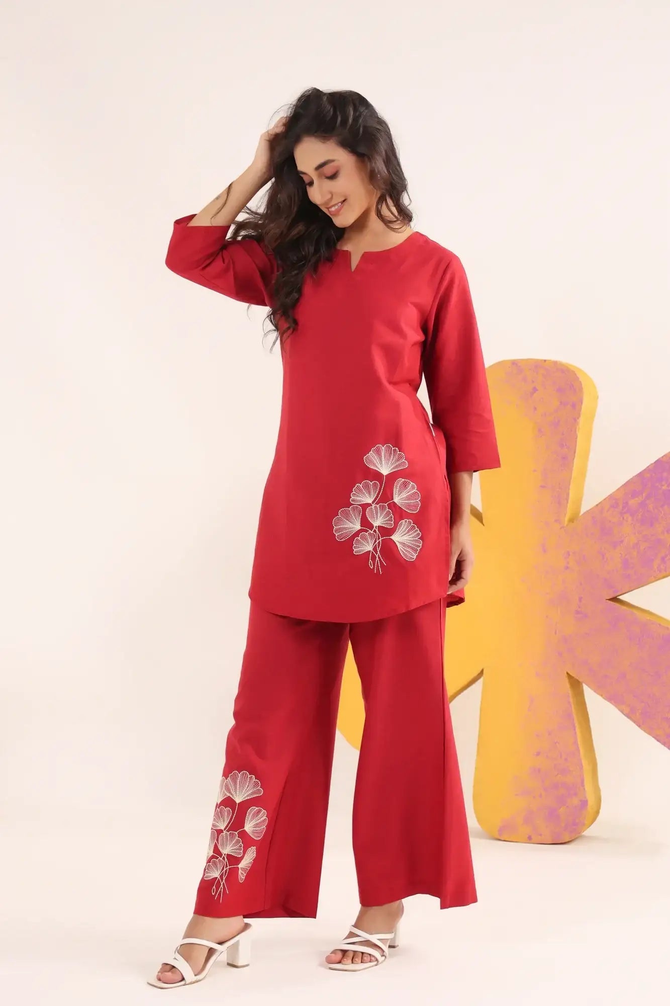 Ruby Bloom Cotton Flex Embroidered Co-ord Set