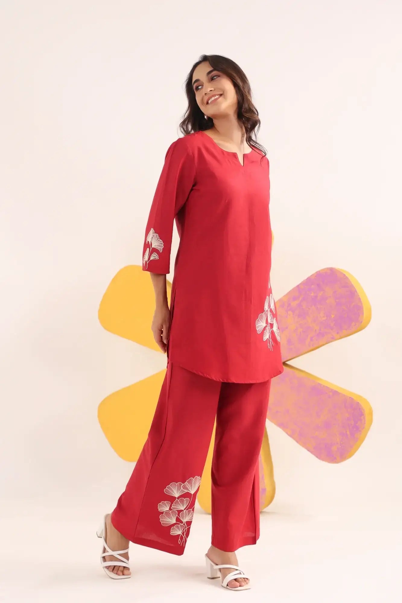 Ruby Bloom Cotton Flex Embroidered Co-ord Set