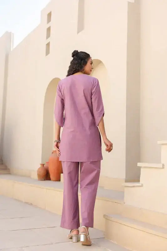 Mauve Melody Schiffli Cotton Co-ord Set