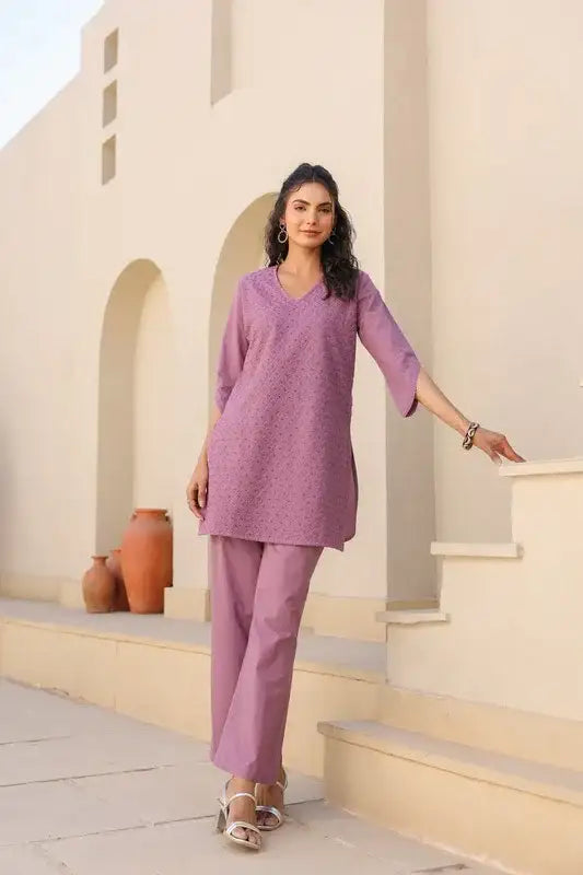 Purple Schiffli Co-Ord Set Shirt main image 0